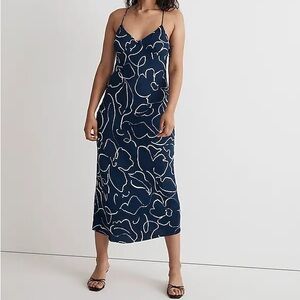 Madewell The Layton Midi Slip Dress Blue Wavy Floral